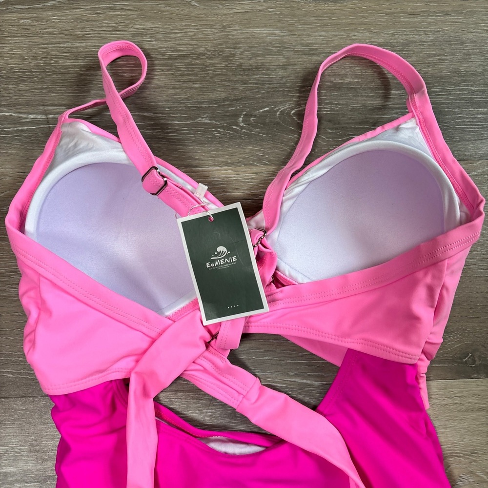 Eomenie Womens Pink Colorblock Cutout One Piece Swimsuit Monokini Size M NEW - Picture 6 of 7
